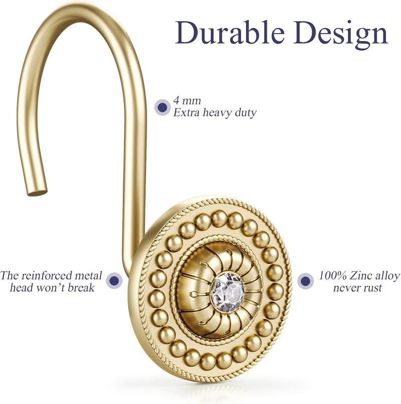 iToplin Gold Shower Hooks & Rings Set of 12 - Rust Proof Metal Decorative Hangers for Bathroom Shower Curtain Rod - Image 5